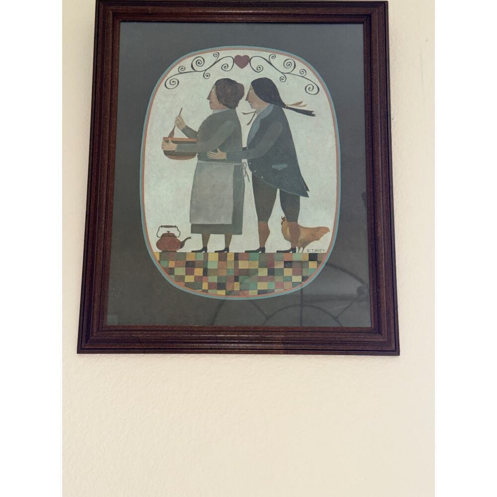 R Davey “What’s Cooking” Framed Primitive Folk Art Print Habersham 23x19